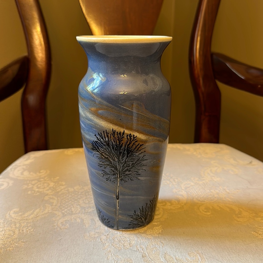 Seiverville Pottery Tennessee hand thrown, hand painted swirl vase